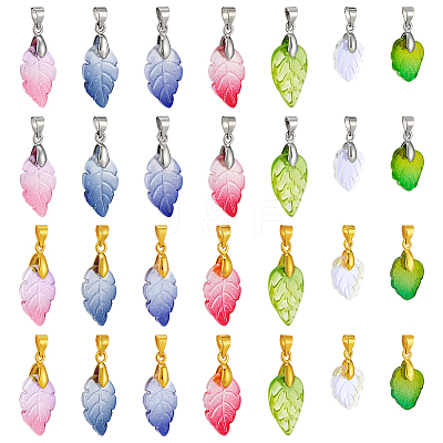 112Pcs 14 Styles Baking Paint Glass Leaf Shape Pendants PALLOY-PH01921-1