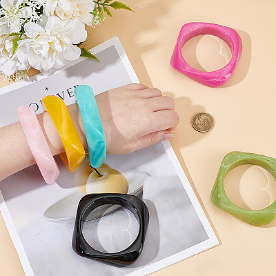 6Pcs 6 Colors Acrylic Bangles for Women BJEW-ME0001-03A-1