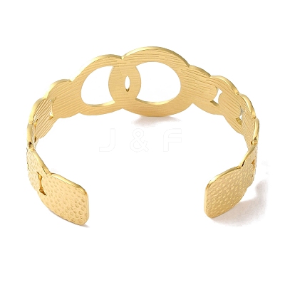 304 Stainless Steel Textured Ring Open Cuff Bangles for Women BJEW-I315-03G-1