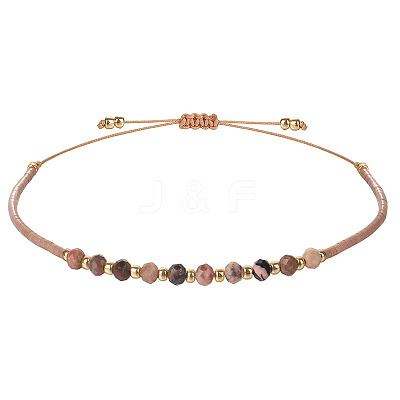 2mm Faceted Natural Rhodonite Beaded Braided Adjustable Bracelets for Women PF2854-3-1