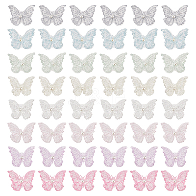 48Pcs 8 Colors Double Layered 3D Butterfly Polyester Embroidery Ornament Accessories PATC-FG0001-62-1