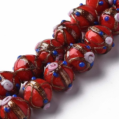 Handmade Gold Sand Lampwork Beads Strands LAMP-T017-05F-1
