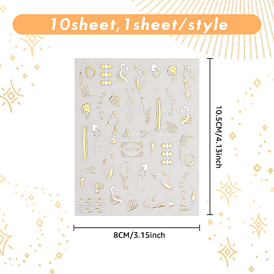 10 Sheets 10 Style Gold Stamping Wave French French Tips Nail Stickers MRMJ-HY0002-33-1