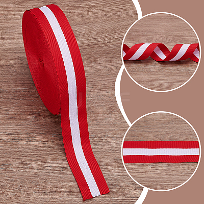 50 Yards Tricolor Polyester Striped Grosgrain Ribbon OCOR-WH0112-004B-1
