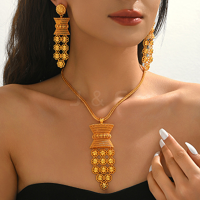 Vintage Alloy Tassel Hollow Flower Earrings & Necklaces Sets for Women BI3296-1