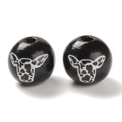 Printed Wood European Beads WOOD-K008-04-1