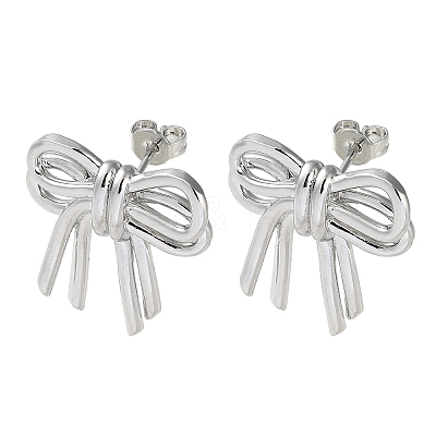 Bowknot Rack Plating Brass Stud Earrings for Women EJEW-A045-02P-1