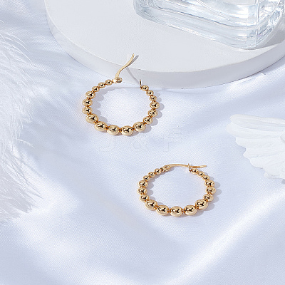 1 Pair 201 Stainless Steel Round Beaded Hoop Earrings with 304 Stainless Steel Pins for Women EJEW-LP0011-03-1