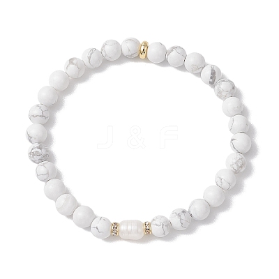 3Pcs Natural Howlite & Selenite & Quartz Crystal Round Beads Stretch Bracelets for Women BJEW-JB13058-1