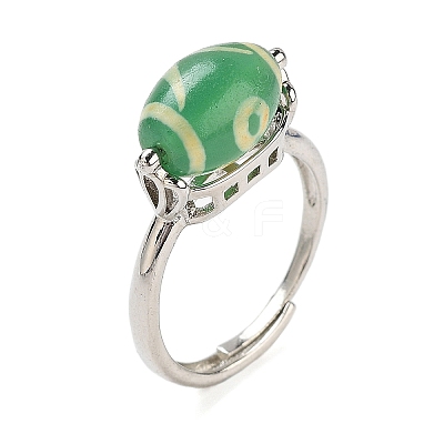 Oval Dyed & Heated Tibetan Style dZi  Natural Agate Adjustable Rings RJEW-C087-04P-01-1