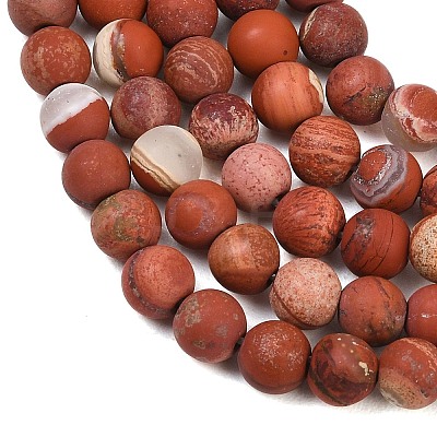 Frosted Natural Red Jasper Beads Strands G-C270-M01-6mm-1