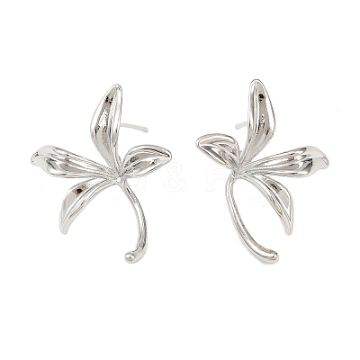 Flower Brass Stud Earring Findings KK-F921-01P-1