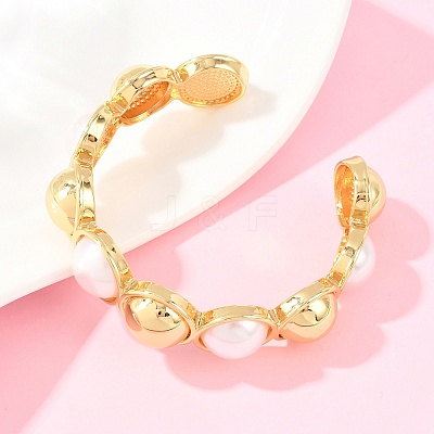 Half Round Brass and ABS Imitation Pearl Cuff Bangles for Women BJEW-T025-05G-01-1