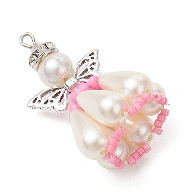Pearlized Glass Pearl Beads Pendants PALLOY-MZ00487-05-1