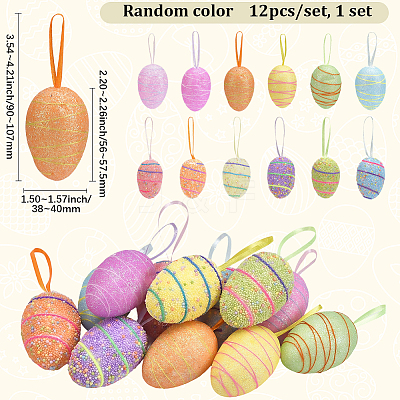 2 Sets 2 Styles Easter Egg Foam Glitter Powder Pendant Decorations AJEW-SP0004-78B-1