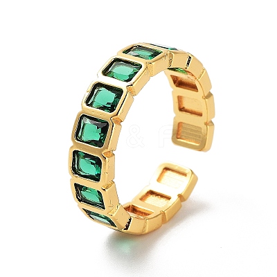 Rectangle Brass Micro Pave Cubic Zirconia Open Cuff Ring for Women RJEW-Z044-04G-04-1
