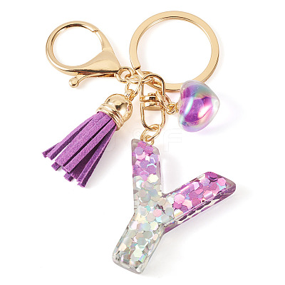 Alloy Resin Heart Keychains KEYC-TADJ0002-01G-Y-1
