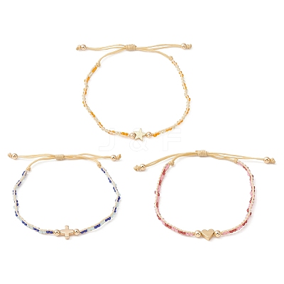 Star Cross Heart Adjustable Braided Bracelet Sets BJEW-MZ00043-1