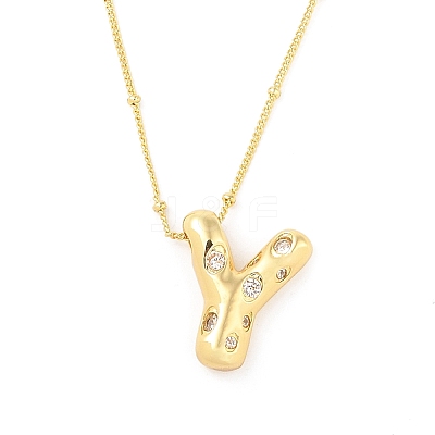 Brass Micro Pave Clear Cubic Zirconia Pendant Necklaces NJEW-Z038-01G-Y-1