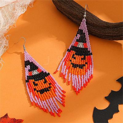 Halloween Style Pumpkin Glass Bead Handmade Dangle Earrings WN9498-1