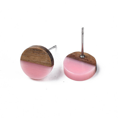 Opaque Resin & Walnut Wood Stud Earrings EJEW-N017-008-B04-1