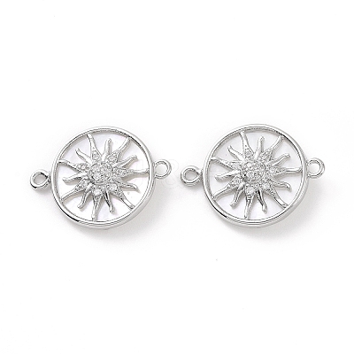 Rack Plating Brass Micro Pave Clear Cubic Zirconia Connector Charms KK-C008-07P-1