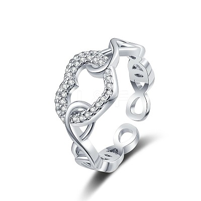 Heart Brass Micro Pave Clear Cubic Zirconia Hollow Open Cuff Rings for Women RJEW-M016-04P-1