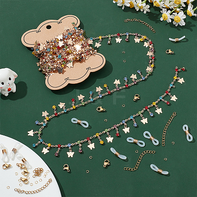Brass Butterfly & Rhinestone Diamond Charms Bracelet Bib Necklace DIY Making Kit DIY-WR0004-17-1