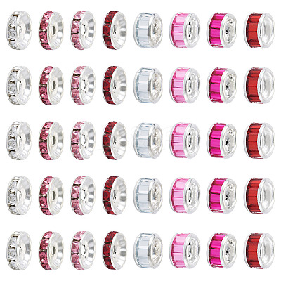 40Pcs 8 Styles Alloy Glass & Iron Rhinestone Spacer Beads FIND-TA0008-70A-1