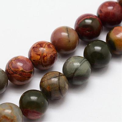 Natural Polychrome Jasper/Picasso Stone/Picasso Jasper Bead Strands G-O155-02A-8mm-1
