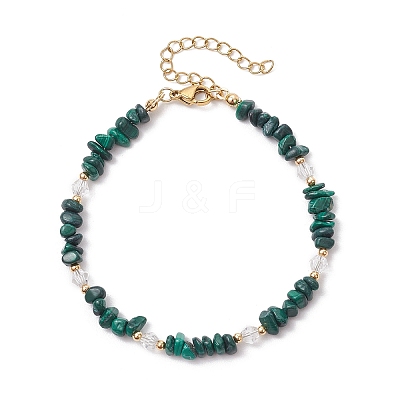 Natural Malachite Chip Beaded Bracelets for Women X-BJEW-JB11742-10-1