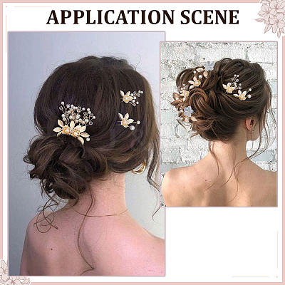 2 Sets 2 Styles Floral Brass Hair Combs OHAR-ME0001-04-1