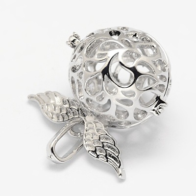 Hollow Round with Wing Brass Cage Pendants KK-J297-10P-NR-1