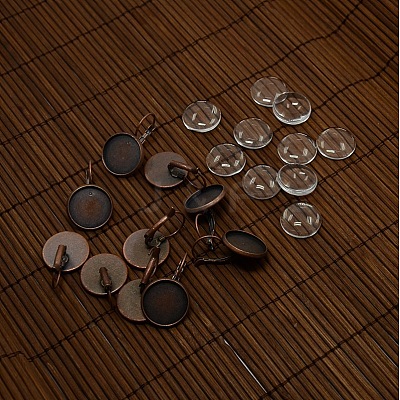Clear Domed Glass Cabochon Cover and Brass Leverback Earring Settings for DIY DIY-X0160-R-NR-1