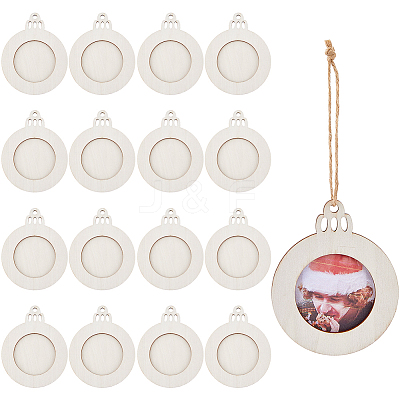 Flat Round Christmas Unfinished Wooden Mini Hanging Photo Frame for Children LS-HJEW-WH0036-122-1