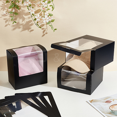 Foldable Cardboard Gift Cap Storage Boxes with Clear PVC Window CON-WH0099-66A-1