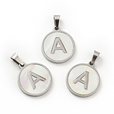 304 Stainless Steel with White Shell Pendants STAS-G268-01A-P-1