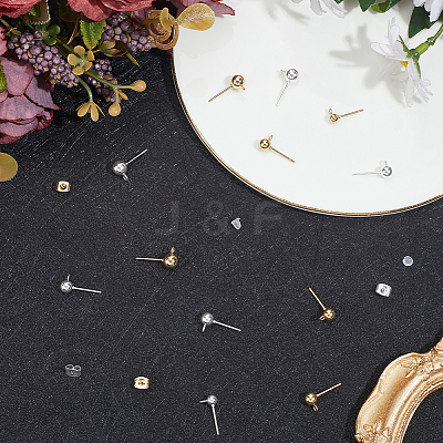 60Pcs 6 Styles 304 Stainless Steel Stud Earring Findings STAS-BBC0008-94-1