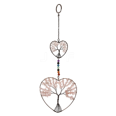 7 Chakra Heart Tree of Life Brass & Natural & Synthetic Gemstone Beads Hanging Ornament G-H359-01R-02-1