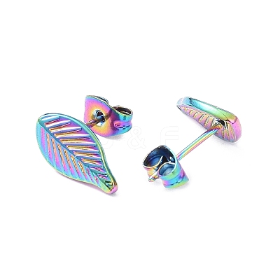 Ion Plating(IP) 304 Stainless Steel Leaf Stud Earrings for Women EJEW-I285-10MC-1