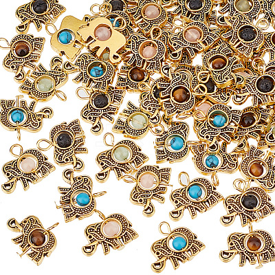 60Pcs Natural & Synthetic Mixed Gemstone Pendants PALLOY-PH0022-26-1