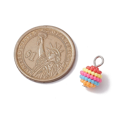 Rainbow Color Resin Waxberry Round Charms with Platinum Tone Iron Loops PALLOY-JF02774-1