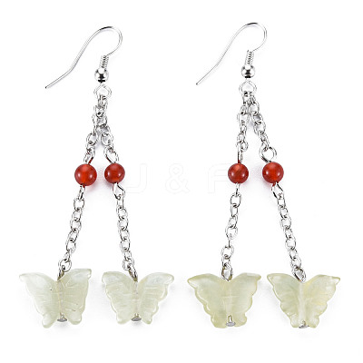 Butterfly Natural New Jade Dangle Earrings for Girl Women EJEW-S212-002-1