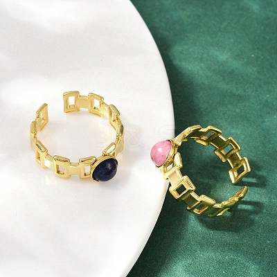 316 Stainless Steel with Natural Mixed Gemstone Cuff Rings RJEW-Z098-01G-12-1