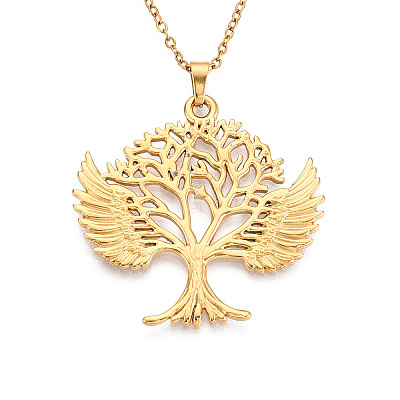 304 Stainless Steel Pendant Necklaces NJEW-T018-09G-1