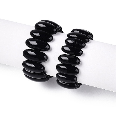 Oval Natural Agate Beaded Stretch Bracelets for Women Men G-Q601-23A-1