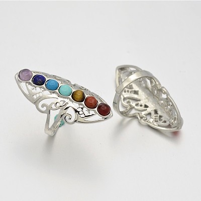 Chakra Jewelry Vintage Filigree Brass Gemstone Wide Band Rings RJEW-N022-01-FF-1