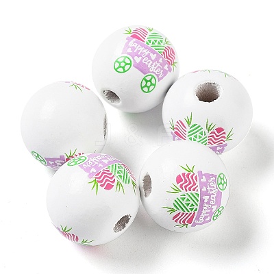 Easter Theme Printed Wood European Beads WOOD-M010-02D-1