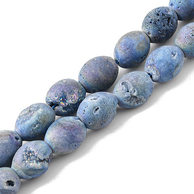 Electroplated Natural Druzy Geode Agate Bead Strands G-P251-G02-1
