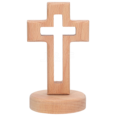 Wood Cross Figurines Ornaments DJEW-WH0016-75-1